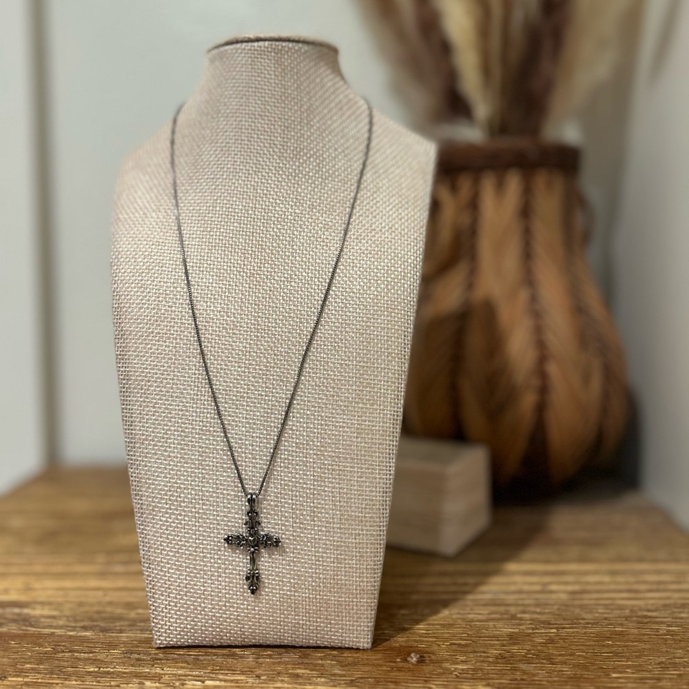 Sterling Silver Black Tone Cross Pendant Neckalce